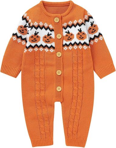 ICNGLKSND بدلة قفز منسوجة للأولاد والبنات حديثي الولادة 3 6 9 12 18 شهرًا للأطفال الرضع بأزرار على شكل يقطين وجه رومبير قطعة واحدة لالتقاط الصور للهالوين in Kuwait