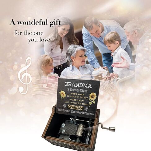 Gifts for Aunt Music Box from Niece or Nephew Aunt Birthday Gift, Auntie Gifts You are My Sunshine Hand Crank Engraved Wooden Musical Boxes for I Love You Aunt(Black) in Saudi Arabia