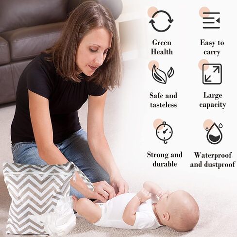 HOYDATE أكياس حفاضات قماشية مبللة وجافة مقاومة للماء وقابلة لإعادة الاستخدام مع جيوب بسحاب لمستلزمات الأطفال المتسخة، حقيبة اليوغا وصالة الألعاب الرياضية لملابس السباحة أو الملابس المبللة in Kuwait