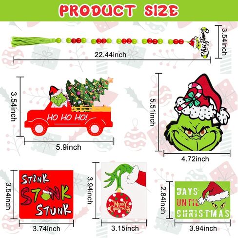 YYAKIEUD Grinch عيد الميلاد صينية ديكور - 6 قطع عيد الميلاد صينية متدرجة الديكور، علامات خشب عيد الميلاد للمزرعة ريفي عيد الميلاد عطلة داخلي المنزل الجدول أعلى الزينة in Saudi Arabia