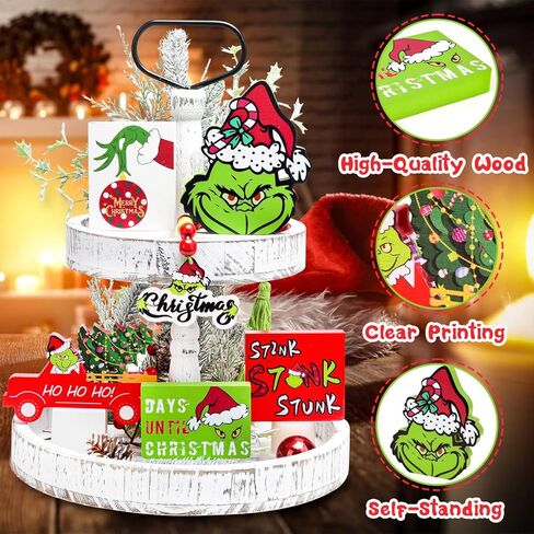 YYAKIEUD Grinch عيد الميلاد صينية ديكور - 6 قطع عيد الميلاد صينية متدرجة الديكور، علامات خشب عيد الميلاد للمزرعة ريفي عيد الميلاد عطلة داخلي المنزل الجدول أعلى الزينة in Saudi Arabia