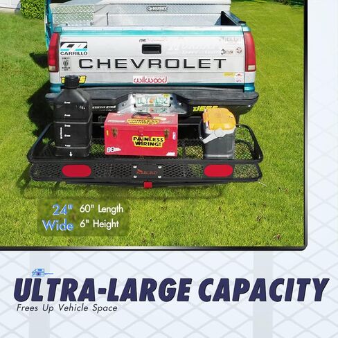 حامل بضائع KING BIRD قابل للطي مقاس 60 × 24 × 6 مع حقيبة مقاومة للماء سعة 18 قدم ومثبت وصلة وأشرطة سقاطة تناسب جهاز استقبال 2 بوصة، وسلة شحن بسعة 550 رطل | وصلة جر مقطورة لنقل البضائع in Kuwait