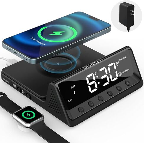Alarm Clock for Heavy Sleepers Adults, Teenagers, Kids - Digital Clock with Wireless Charging, Dual Alarm(7-5-2), USB Charger, Dimmable, Calendar - Simple Loud Clocks for Bedrooms Dorm in Kuwait
