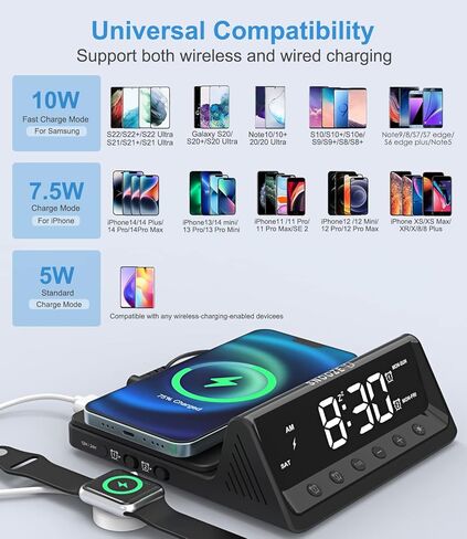 Alarm Clock for Heavy Sleepers Adults, Teenagers, Kids - Digital Clock with Wireless Charging, Dual Alarm(7-5-2), USB Charger, Dimmable, Calendar - Simple Loud Clocks for Bedrooms Dorm in Kuwait