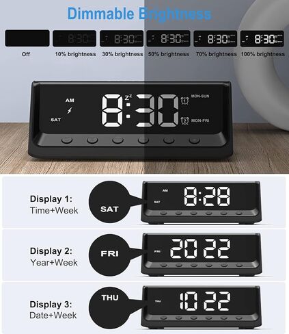 Alarm Clock for Heavy Sleepers Adults, Teenagers, Kids - Digital Clock with Wireless Charging, Dual Alarm(7-5-2), USB Charger, Dimmable, Calendar - Simple Loud Clocks for Bedrooms Dorm in Kuwait