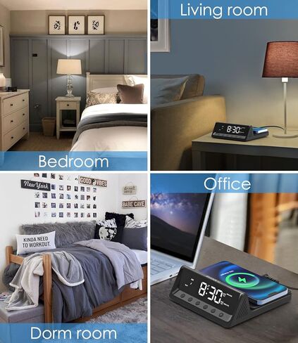 Alarm Clock for Heavy Sleepers Adults, Teenagers, Kids - Digital Clock with Wireless Charging, Dual Alarm(7-5-2), USB Charger, Dimmable, Calendar - Simple Loud Clocks for Bedrooms Dorm in Kuwait