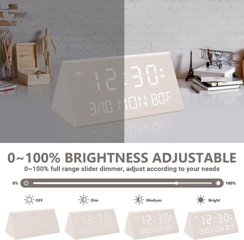 Kogonee Wooden Digital Alarm Clock, 0-100% Dimmer, 2 Alarm Settings, Weekday/Everyday Mode, 9 Mins Snooze, 12/24H, Temperature and Date Display for Office, Travel, Bedroom Alarm Clock (Black) in Saudi Arabia