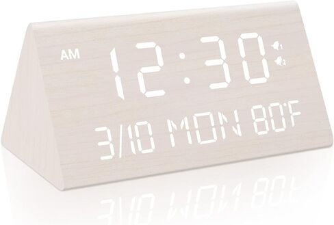 Kogonee Wooden Digital Alarm Clock, 0-100% Dimmer, 2 Alarm Settings, Weekday/Everyday Mode, 9 Mins Snooze, 12/24H, Temperature and Date Display for Office, Travel, Bedroom Alarm Clock (Black) in Saudi Arabia