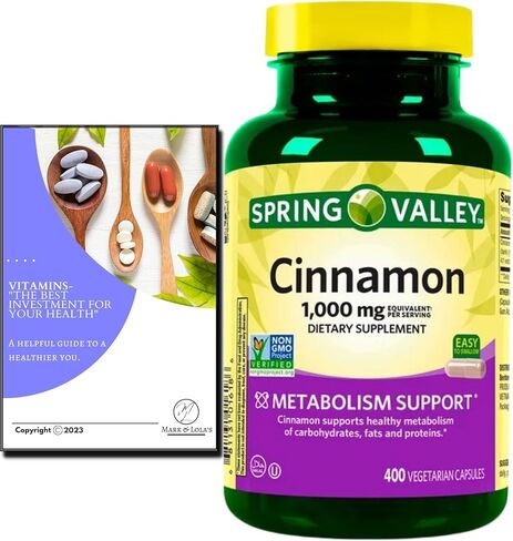 مكمل غذائي قرفة سبرينج فالي، 1000 مجم، 400 قيراط كبسولات (عبوة واحدة - 400 قيراط) مع فيتامينات - أفضل استثمار لعلامتك الصحية ودليل لولا (عنصران) in Kuwait