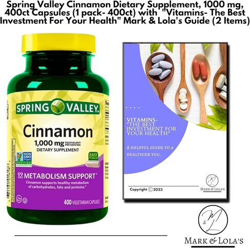 مكمل غذائي قرفة سبرينج فالي، 1000 مجم، 400 قيراط كبسولات (عبوة واحدة - 400 قيراط) مع فيتامينات - أفضل استثمار لعلامتك الصحية ودليل لولا (عنصران) in Kuwait