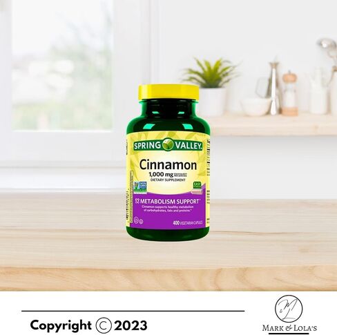 مكمل غذائي قرفة سبرينج فالي، 1000 مجم، 400 قيراط كبسولات (عبوة واحدة - 400 قيراط) مع فيتامينات - أفضل استثمار لعلامتك الصحية ودليل لولا (عنصران) in Kuwait