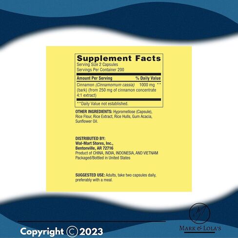 مكمل غذائي قرفة سبرينج فالي، 1000 مجم، 400 قيراط كبسولات (عبوة واحدة - 400 قيراط) مع فيتامينات - أفضل استثمار لعلامتك الصحية ودليل لولا (عنصران) in Kuwait