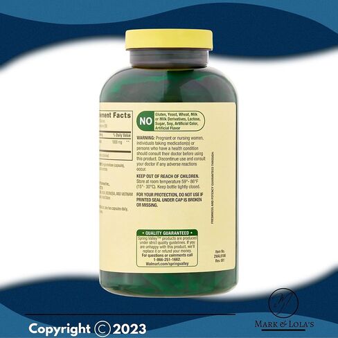 مكمل غذائي قرفة سبرينج فالي، 1000 مجم، 400 قيراط كبسولات (عبوة واحدة - 400 قيراط) مع فيتامينات - أفضل استثمار لعلامتك الصحية ودليل لولا (عنصران) in Kuwait