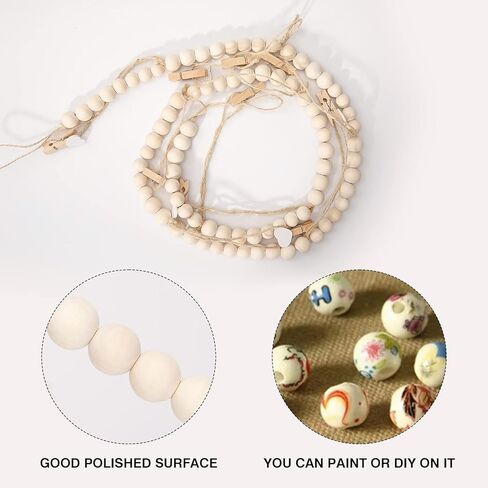 عرض الصور المعلقة بطول 5 أقدام من jijAcraft مع مشابك الغسيل، وإكليل من الخرز الخشبي مع مشبك للصور وعلامات قلب خشبية، حامل مشبك صور أنيق لتزيين جدار بوهو، وغرفة النوم، والمنزل، وغرفة نوم الحضانة in Kuwait