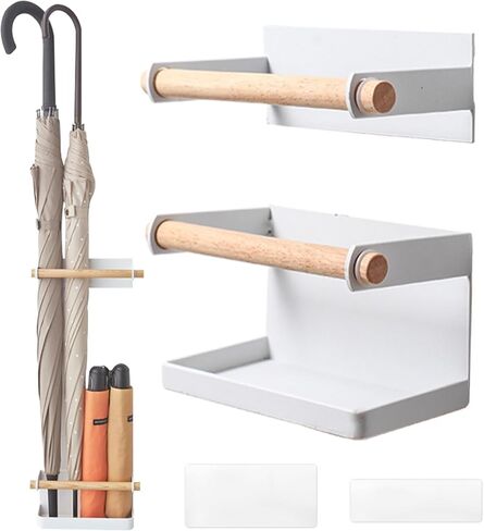 حامل مظلة مثبت على الحائط باللون الأبيض من AUSTUFF، حامل مظلة بطول قابل للتعديل من الحديد، رف مظلة مغناطيسي، مناسب لتخزين رف المظلة الطويلة والقصيرة، تخزين المظلة الداخلية للممر in Kuwait