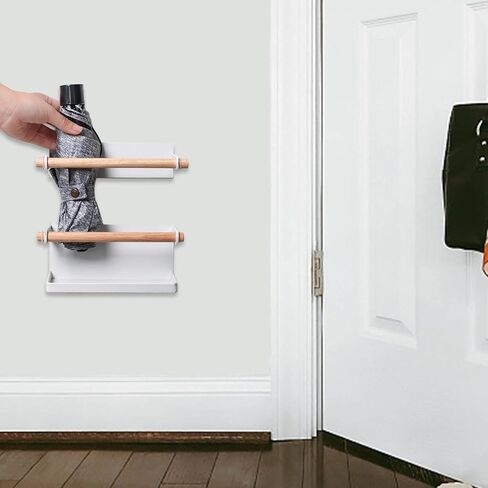 حامل مظلة مثبت على الحائط باللون الأبيض من AUSTUFF، حامل مظلة بطول قابل للتعديل من الحديد، رف مظلة مغناطيسي، مناسب لتخزين رف المظلة الطويلة والقصيرة، تخزين المظلة الداخلية للممر in Kuwait