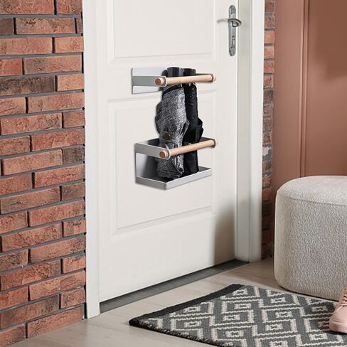 حامل مظلة مثبت على الحائط باللون الأبيض من AUSTUFF، حامل مظلة بطول قابل للتعديل من الحديد، رف مظلة مغناطيسي، مناسب لتخزين رف المظلة الطويلة والقصيرة، تخزين المظلة الداخلية للممر in Kuwait