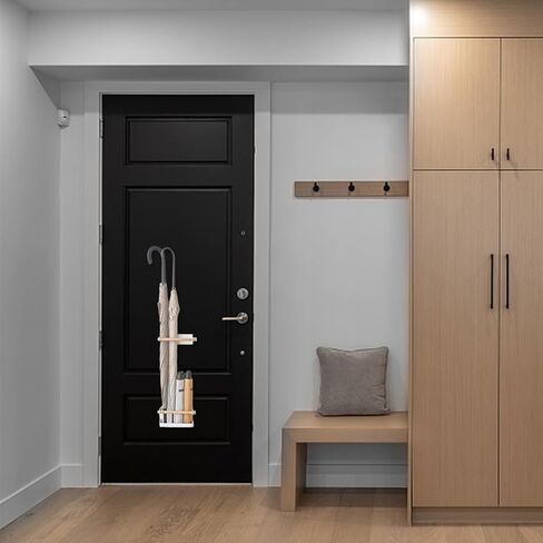 حامل مظلة مثبت على الحائط باللون الأبيض من AUSTUFF، حامل مظلة بطول قابل للتعديل من الحديد، رف مظلة مغناطيسي، مناسب لتخزين رف المظلة الطويلة والقصيرة، تخزين المظلة الداخلية للممر in Kuwait