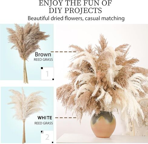 28" inch 20 Stems Large Pampas Grass Decor - Fluffy Brown & White Pampas Grass Decor Tall Pompas Grass for Floor Vase - Boho Home Decor Wedding Decor Natural Flower Bouquet in Kuwait