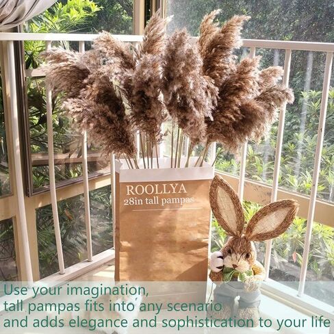 28" inch 20 Stems Large Pampas Grass Decor - Fluffy Brown & White Pampas Grass Decor Tall Pompas Grass for Floor Vase - Boho Home Decor Wedding Decor Natural Flower Bouquet in Kuwait