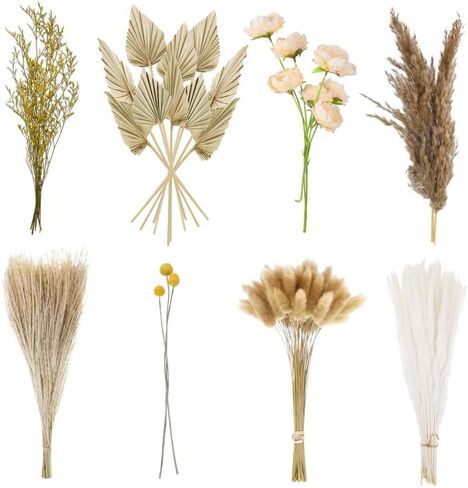 Auidy_6TXD 110 قطعة من ديكور عشب بامباس الطبيعي، بوهو بامباس عشب أوراق النخيل المجففة باقة نباتات مجففة للمنزل قطع مركزية لحفلات الزفاف وديكور ترتيبات الزهور in Kuwait