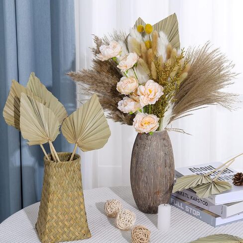 Auidy_6TXD 110 قطعة من ديكور عشب بامباس الطبيعي، بوهو بامباس عشب أوراق النخيل المجففة باقة نباتات مجففة للمنزل قطع مركزية لحفلات الزفاف وديكور ترتيبات الزهور in Kuwait