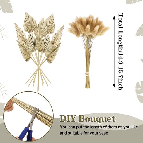 Auidy_6TXD 110 قطعة من ديكور عشب بامباس الطبيعي، بوهو بامباس عشب أوراق النخيل المجففة باقة نباتات مجففة للمنزل قطع مركزية لحفلات الزفاف وديكور ترتيبات الزهور in Kuwait