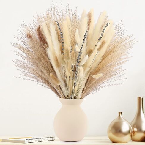 المجففة بامباس العشب بوهو ديكور المنزل، 92pcs باقة الزهور الطبيعية Inc الخزامى الأرنب ذيل بومباس ريد محايد البوهيمي الخريف الديكور لطاولة الزفاف غرفة نوم الغربية زهرية الموقد ديكور عيد الميلاد in Kuwait