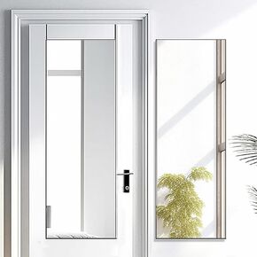 مرآة باب Otlsh مقاس 14 بوصة × 48 بوصة، مرآة كاملة الطول، فوق الباب، مرآة حائط، إطار رفيع، سبائك الألومنيوم، لغرفة النوم، وغرفة المعيشة، والمدخل - أسود