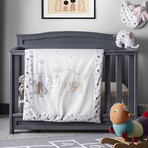 QoupQuru Baby Crib Bedding Set - 100% Turkish Cotton - Nursery Crib Bedding Sets for Boys & Girls - Elephant Design - 4 Color Variations by QQ Baby (Beige, 7 Pieces) in Saudi Arabia