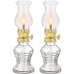 2 Pieces Glass Oil Lamp, Vintage Glass Clear Kerosene Lamp Indoor Decorative Hurricane Lamp Oil Lantern for Tabletop Decor and Emergency Lighting (Brown)