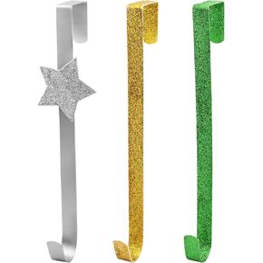Christmas Wreath Hanger 3PCS Glitter Gold Silver Green Metal Garland Hanging Hooks Over The Door Wreath Hanger Holders for Christmas Party Halloween Home Office Wall Wedding Wreaths Decoration in Kuwait