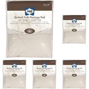 غطاء مرتبة من القطن العضوي المبطن من سيلي يسمح بمرور الهواء ومقاوم للماء وغطاء حماية مرتبة لسرير الأطفال الصغار، بدون ضوضاء، يمكن غسله في الغسالة وتجفيفه في المجفف، مقاس 52 × 28 - كريمي in Kuwait