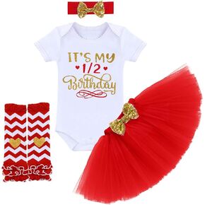 ODASDO It’s My 1st / 2nd / Half Birthday Outfit Baby Toddler Kid Princess Tutu Skirt Cake Smash Set 4pcs Party Clothes in Saudi Arabia