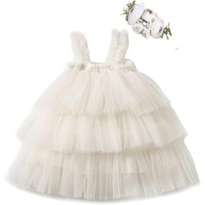 Bow Dream Baby Tutu Flower Girl Dress Wedding with Headband Birthday Party
