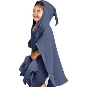 lulumoon Hooded Baby Poncho Towel: Muslin Bath Poncho for Toddler - Kids Beach Poncho Towels 23"x24" (Blue)