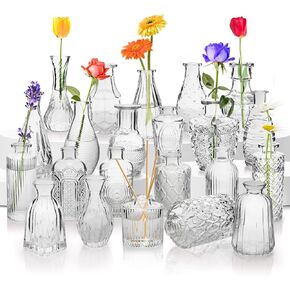 22 Pack Bud Vase in Bulk - BEAHOT Clear Flower Vases for Wedding Decorations, Glass Vase for Centerpiece Table Decorations, Small Boho Vase for Home Decor, Wedding Decor, Centerpieces, Party, Office