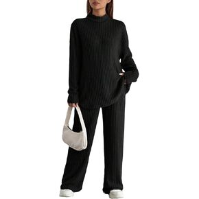 MakeMeChic Women's Maternity Pajama Lounge Set Mock Neck Top Pants Workout Sets Tracksuit