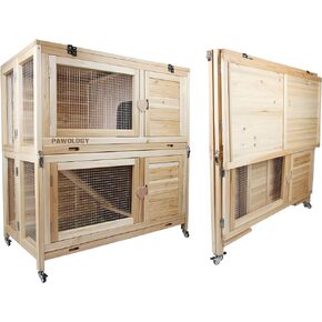 Collapsible Rabbit Hutch with Wheels, Upgrade Solid Wood Natrual Travel Bunny Houses & Habitats Rabbit Castle Jaula para Conejos Removable Rabbit Hideout, Idea for Rabbits Guinea Pigs,Nature in Kuwait