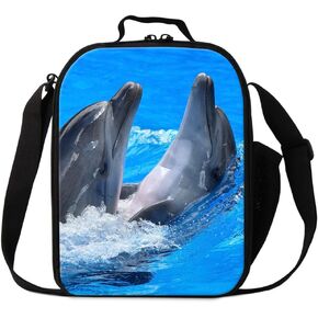 Dispalang Dolphin Lunch Bags for Children Cute Animal Shark Print Small Insulated Cooler Bags for Girls Kids Lunch Box Bags