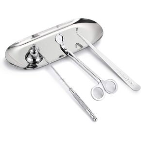 OwnMy 4 in 1 Candle Accessory Set - Candle Wick Trimmer, Candle Wick Dipper, Candle Wick Snuffer, Storage Tray Plate, Candle Care Tools Gift for Candle Lovers (Black)