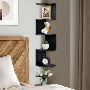 Renook 5-Tier Corner Shelves, Rustic Wood Wall Mount Corner Storage Shelves, Easy-to-Assemble Floating Wall Shelf for Home Decor and Accessories, Black Finish in Kuwait