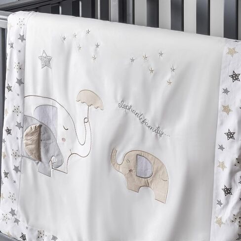 QoupQuru Baby Crib Bedding Set - 100% Turkish Cotton - Nursery Crib Bedding Sets for Boys & Girls - Elephant Design - 4 Color Variations by QQ Baby (Beige, 7 Pieces) in Saudi Arabia