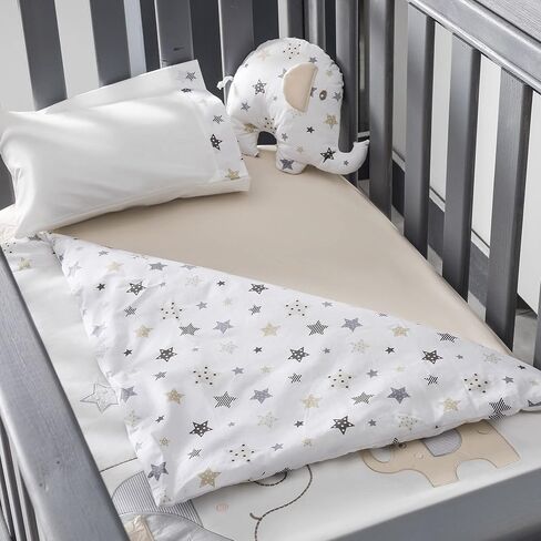 QoupQuru Baby Crib Bedding Set - 100% Turkish Cotton - Nursery Crib Bedding Sets for Boys & Girls - Elephant Design - 4 Color Variations by QQ Baby (Beige, 7 Pieces) in Saudi Arabia