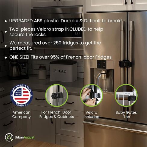 Urban August Upgraded Refrigerator Lock for Kids & Toddlers - 2 Pack Multi-Functional Cabinet Locks for Adults & Fridge Door Lock with 3-Digit Combination Lock & 8-13.5in Strong Adjustable Strap… in Kuwait