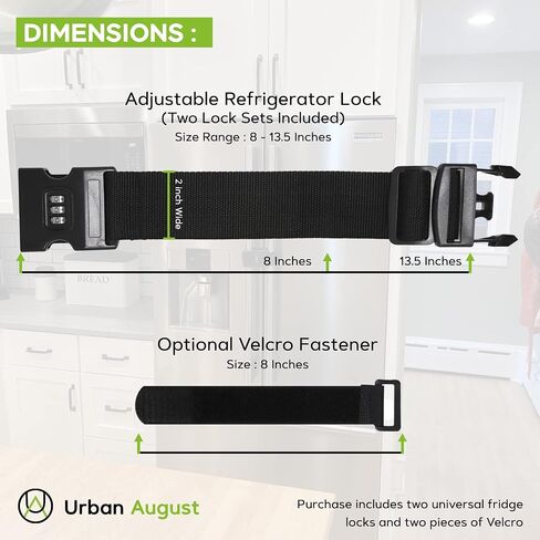 Urban August Upgraded Refrigerator Lock for Kids & Toddlers - 2 Pack Multi-Functional Cabinet Locks for Adults & Fridge Door Lock with 3-Digit Combination Lock & 8-13.5in Strong Adjustable Strap… in Kuwait
