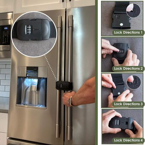 Urban August Upgraded Refrigerator Lock for Kids & Toddlers - 2 Pack Multi-Functional Cabinet Locks for Adults & Fridge Door Lock with 3-Digit Combination Lock & 8-13.5in Strong Adjustable Strap… in Kuwait