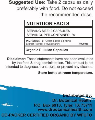 دكتور بوتانيكال هيلث كبسولات السبيرولينا الزرقاء - عضوية - 1000 ملجم - 60 كبسولة in Kuwait