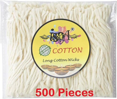 IS4A 500 Pcs Handmade Long Cotton Wicks for Puja Pooja Jyot Batti for Oil Lamp Diya for Diwali Deepawali Diya, Ideal for Brass, Kuber Clay Diya for Home Mandir Temple Clay Diyas in Saudi Arabia