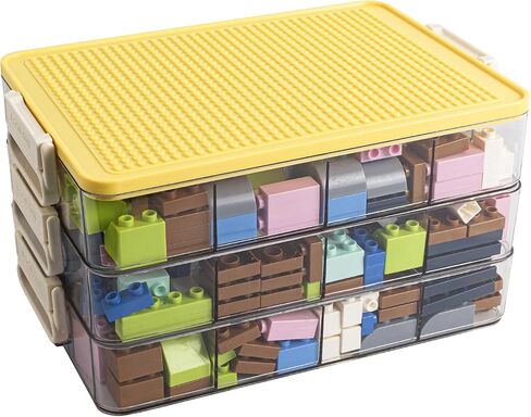 Toys Storage Organizer Bins for Lego, Stackable Toys Organizer, Lego Building Block Storage, Toy Storage Box with 24 Palace Grids, Plastic Stackable Organizer Bins (Black 1Layers) in Kuwait